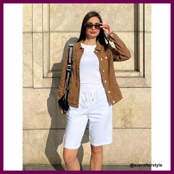 Stretch Fitted Denim Jacket Long Sleeve Button Down Classic Chic Y2K - Picture 6 of 8